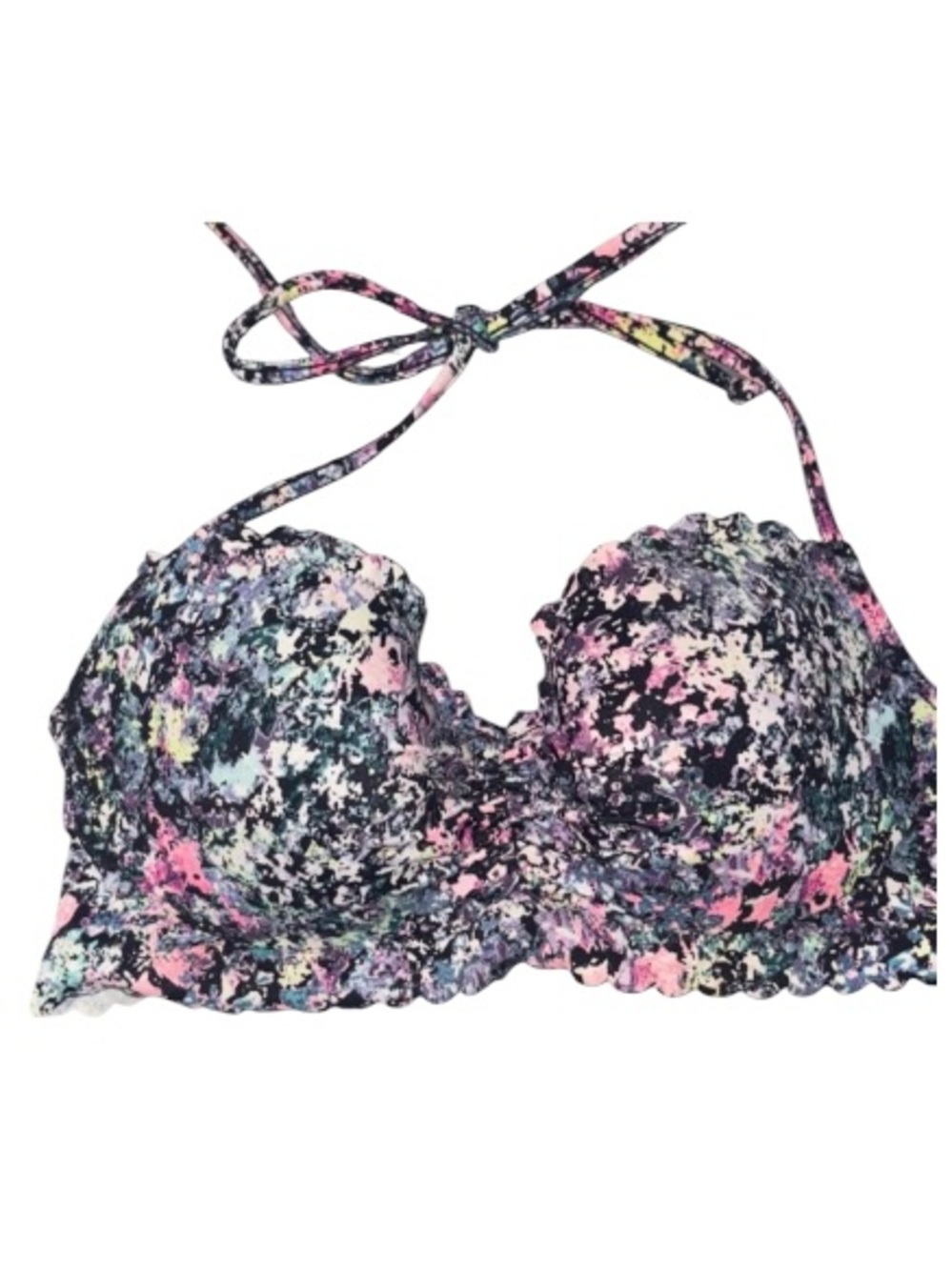 Victorias Secret Halter Style Bikini Top W/Molded Cups & Scalloped Trim